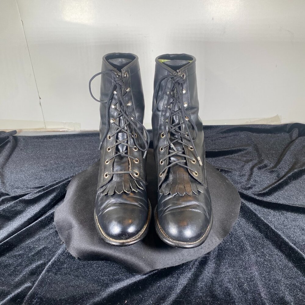 Vintage Texas Black Leather Kiltie Boots: Women's Lace-Up Ankle Boots, Size 8